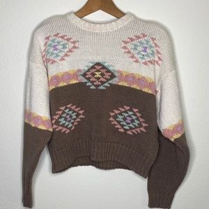 Cropped Pastel Southwest Pattern Knit Sweater